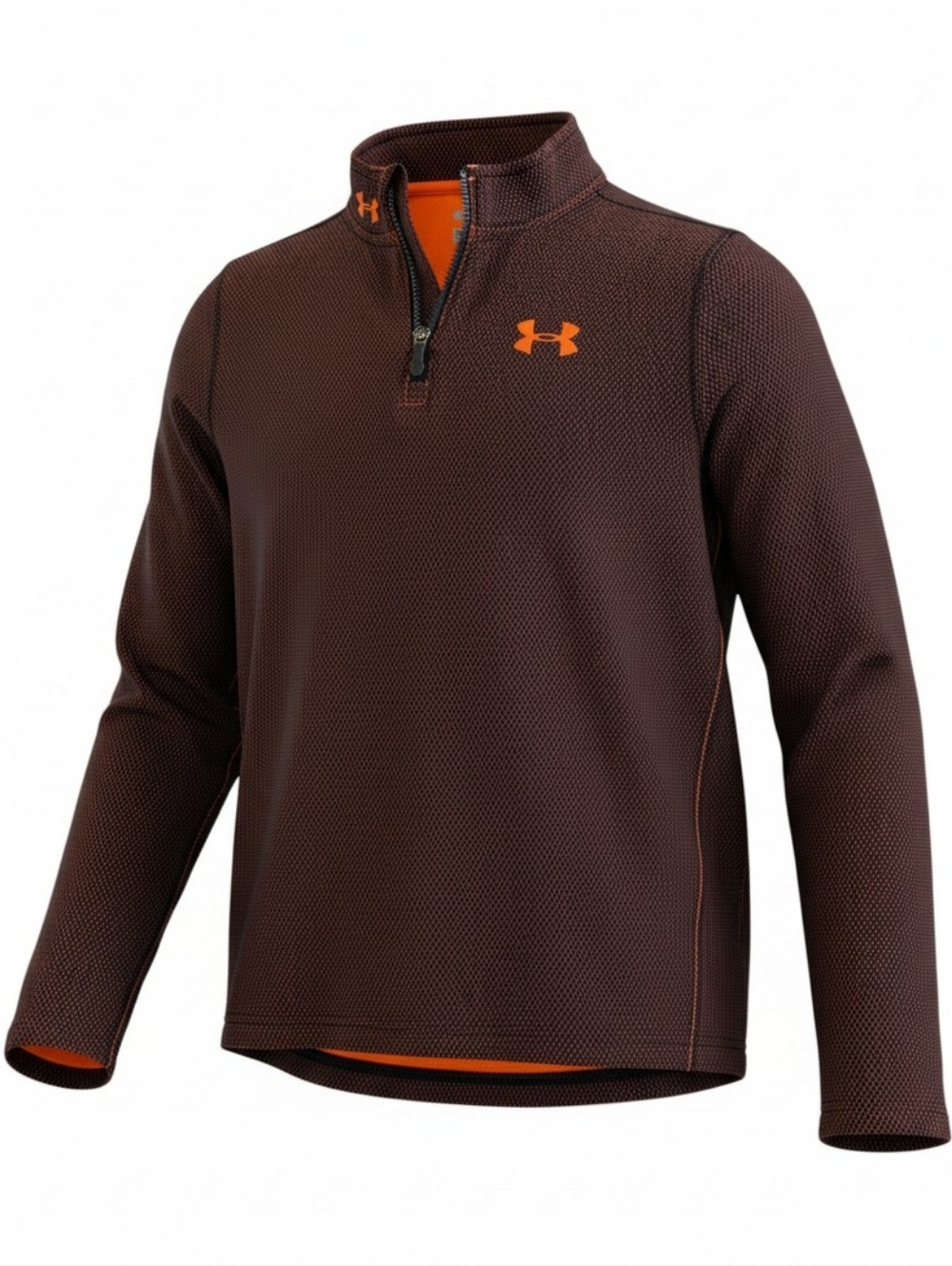 Under Armour Boys YXL ColdGear Fitted 1/4 Zip Pullover Brown Orange